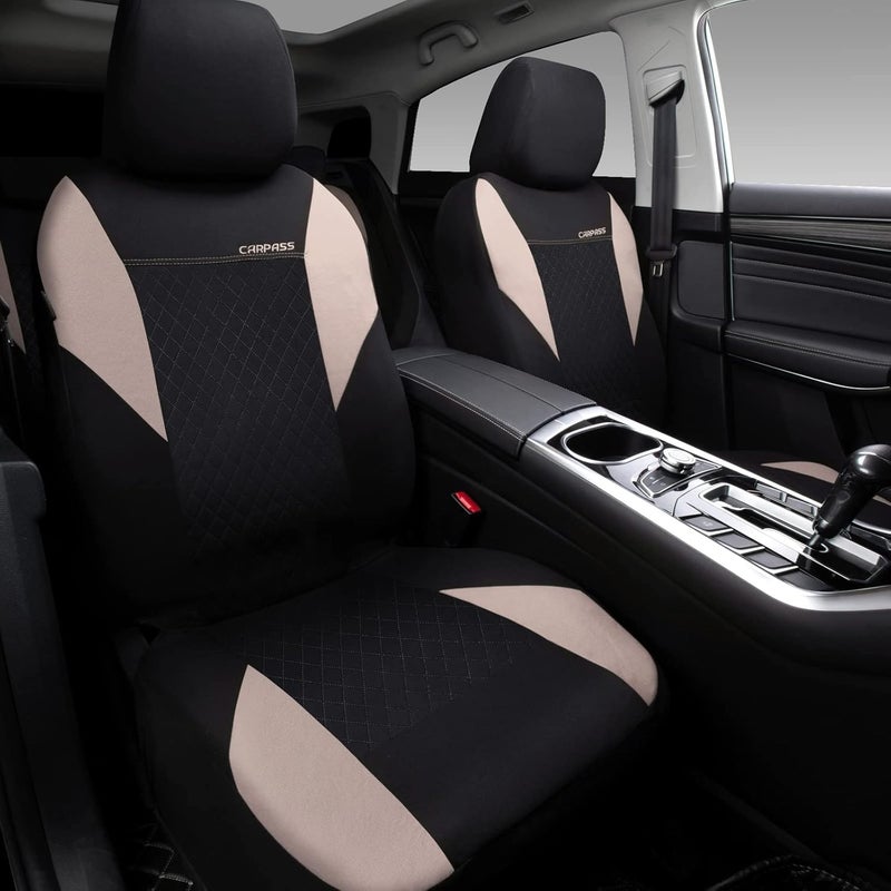 CAR PASS Ultrasonic Embossing Cloth Universal seat Covers-Breathable car seat Cover with 5mm Composite Sponge Inside,Airbag Compatible,2zipper Bench for Sedan,SUV,Truck(Black and Beige,Full Set) - Image 2